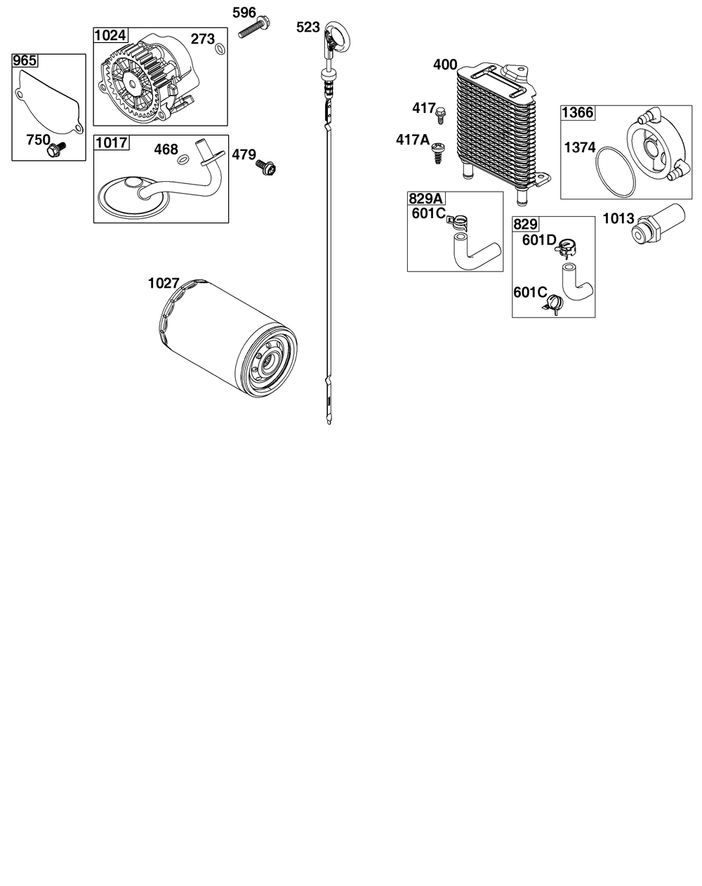 Lubrication Group Diagram and Parts List for 61E377-0051-J1 400000 - 699999 Briggs and Stratton Engine